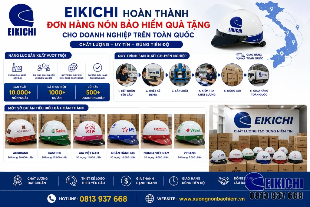 EIKICHI Hoàn Thành Đơn Hàng Nón Bảo Hiểm Quà Tặng Cho Doanh Nghiệp Trên Toàn Quốc