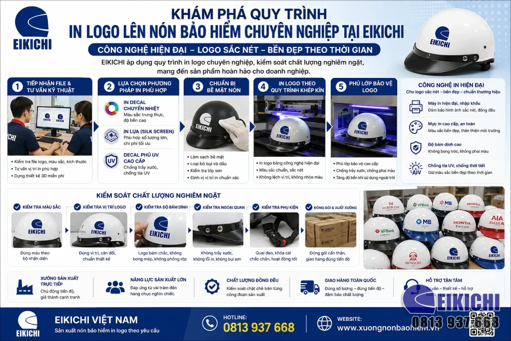 Khám Phá Quy Trình In Logo Lên Nón Bảo Hiểm Chuyên Nghiệp Tại EIKICHI