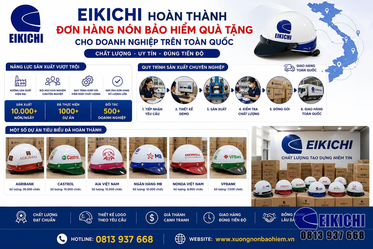 EIKICHI Hoàn Thành Đơn Hàng Nón Bảo Hiểm Quà Tặng Cho Doanh Nghiệp Trên Toàn Quốc