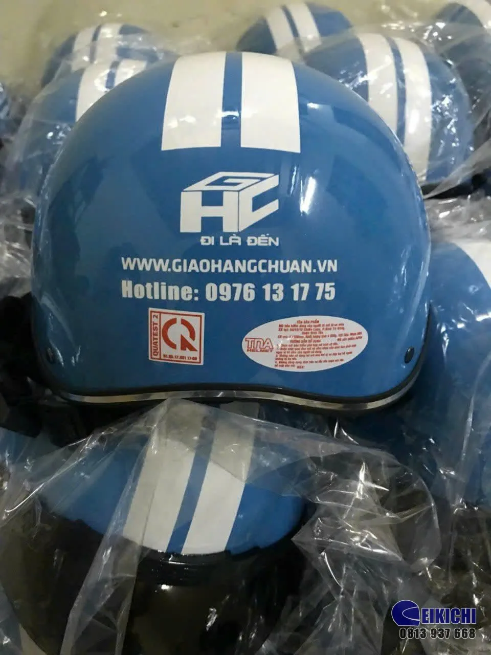 Nón Bảo Hiểm In Logo Công Ty Cổ Phần Giao Hàng Chuẩn | Xưởng Sản Xuất Nón Bảo Hiểm EIKICHI