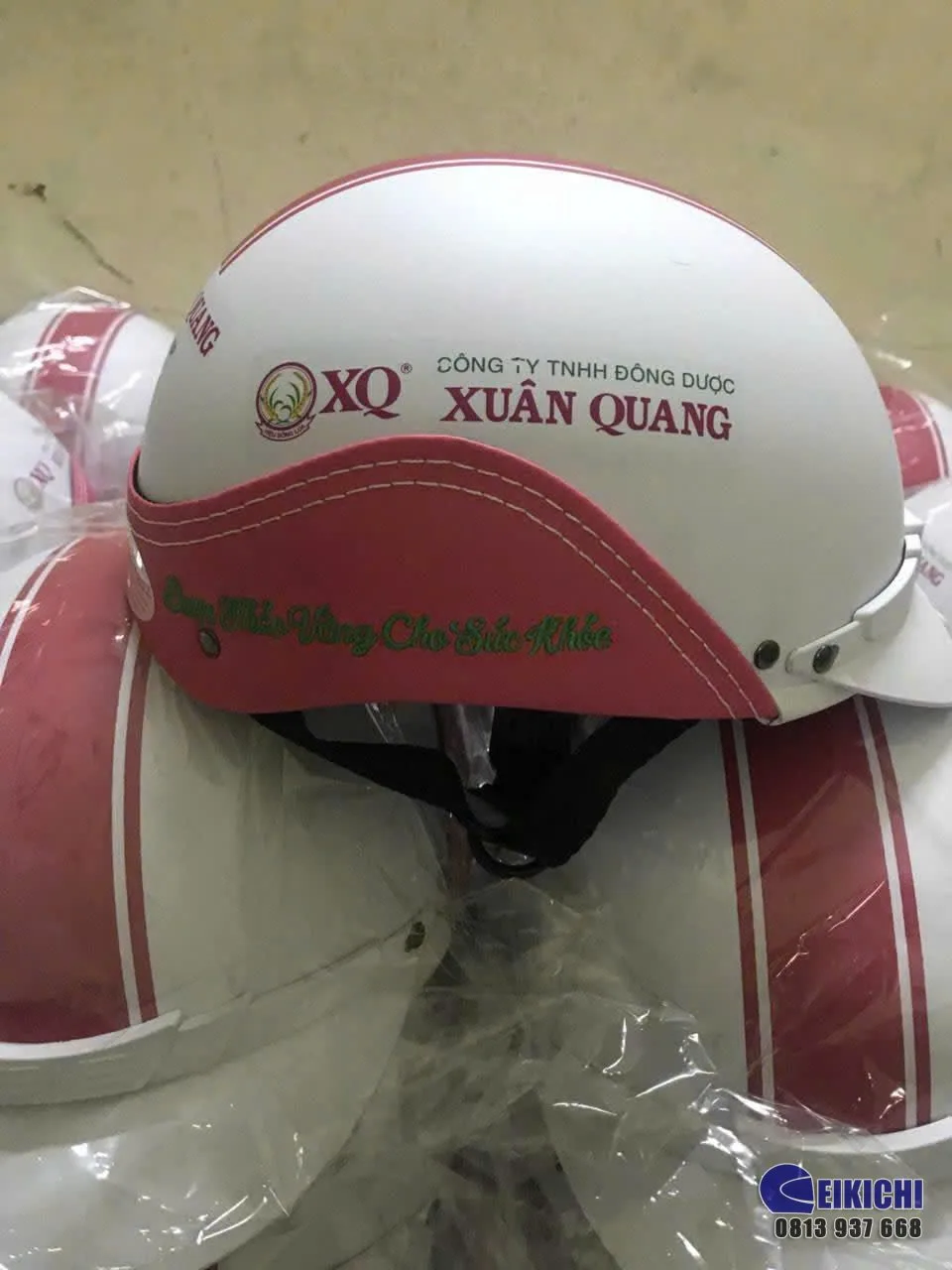 Nón Bảo Hiểm In Logo Công Ty Dược Xuân Quang | Xưởng Sản Xuất Nón Bảo Hiểm Quà Tặng Eikichi