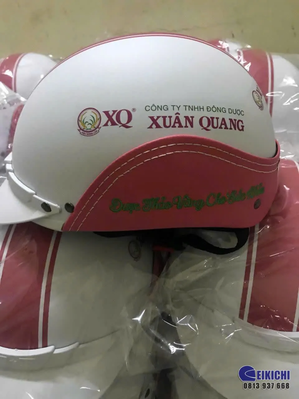 Nón Bảo Hiểm In Logo Công Ty Dược Xuân Quang | Xưởng Sản Xuất Nón Bảo Hiểm Quà Tặng Eikichi
