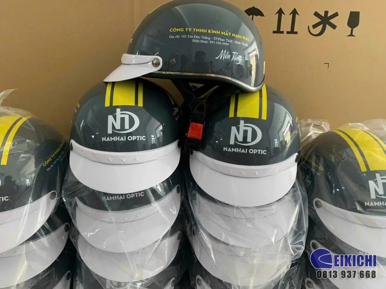 Nón Bảo Hiểm In Logo Kính Mắt Nam Hải | Xưởng Sản Xuất Nón Bảo Hiểm Quà Tặng Doanh Nghiệp EIKICHI
