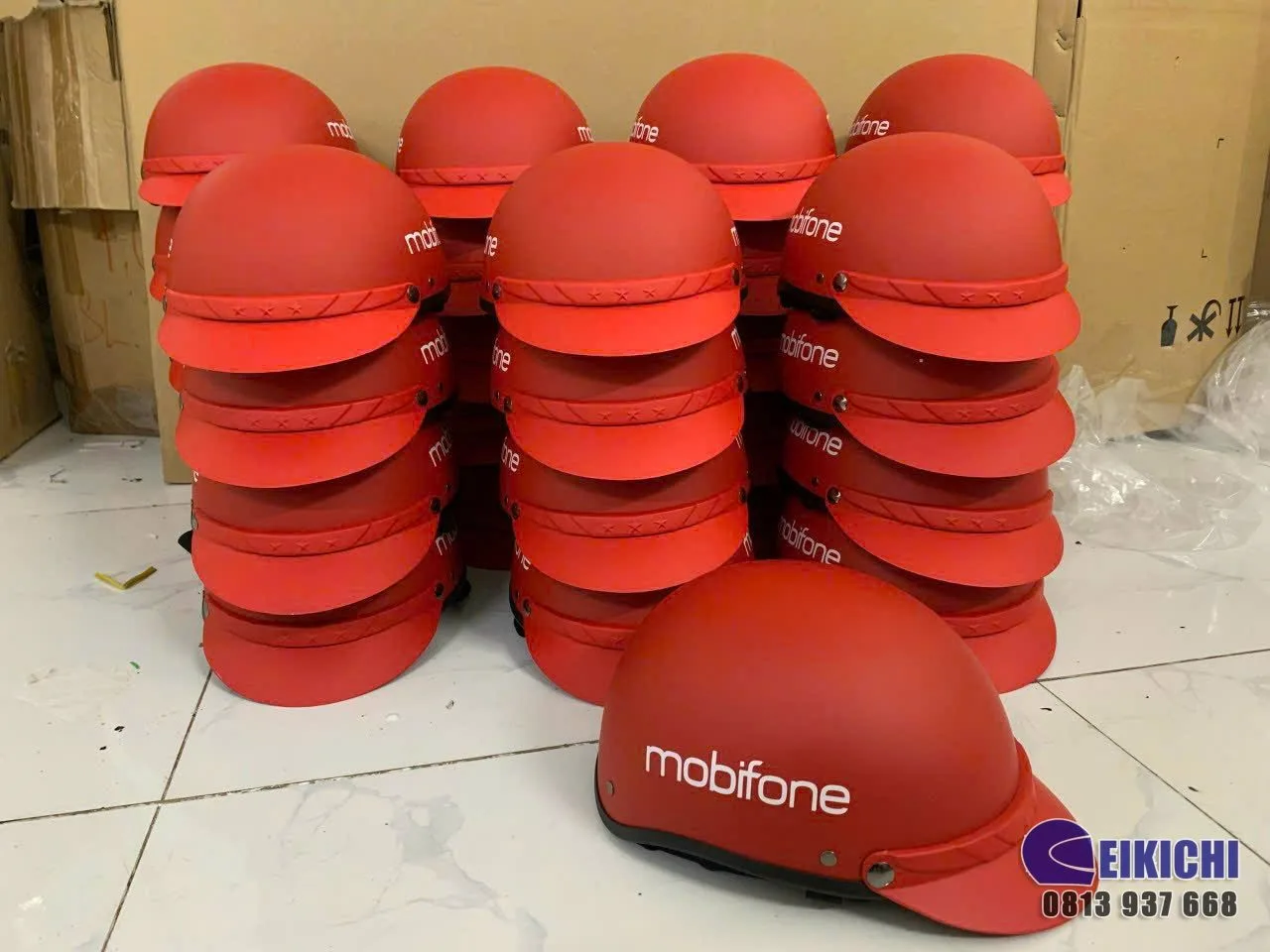 Nón Bảo Hiểm In Logo Mobifone – Xưởng Sản Xuất Nón Bảo Hiểm Theo Yêu Cầu | EIKICHI