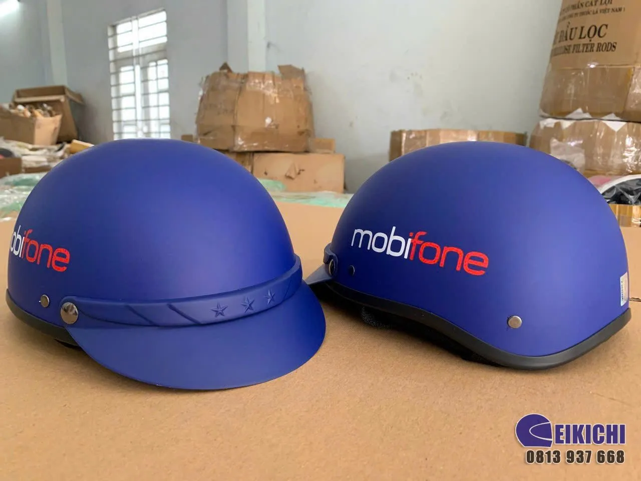 Nón Bảo Hiểm In Logo Mobifone – Xưởng Sản Xuất Nón Bảo Hiểm Theo Yêu Cầu | EIKICHI