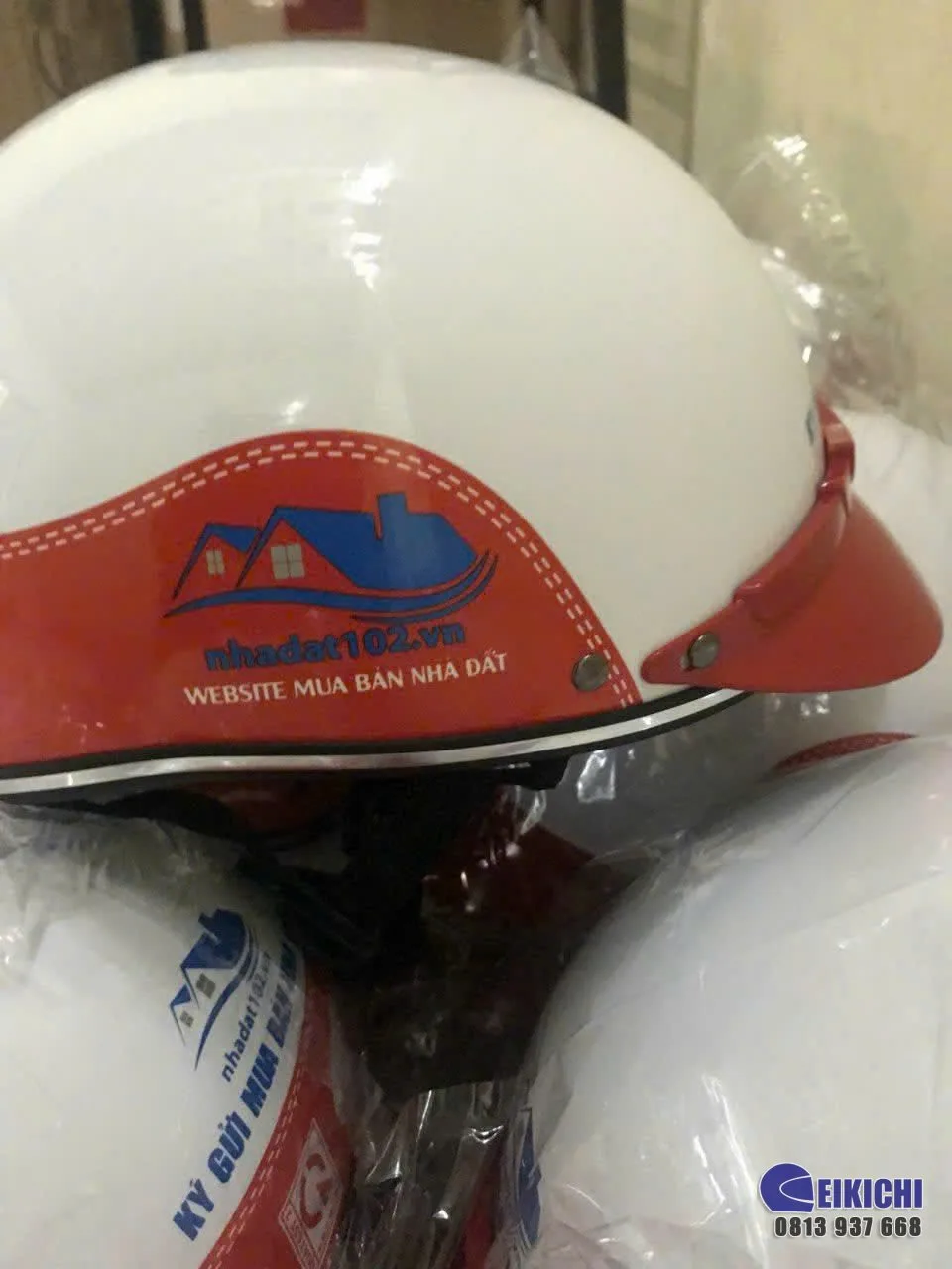 Nón Bảo Hiểm In Logo Nhà Đất 102 | Xưởng Sản Xuất Nón Bảo Hiểm Quảng Cáo Eikichi