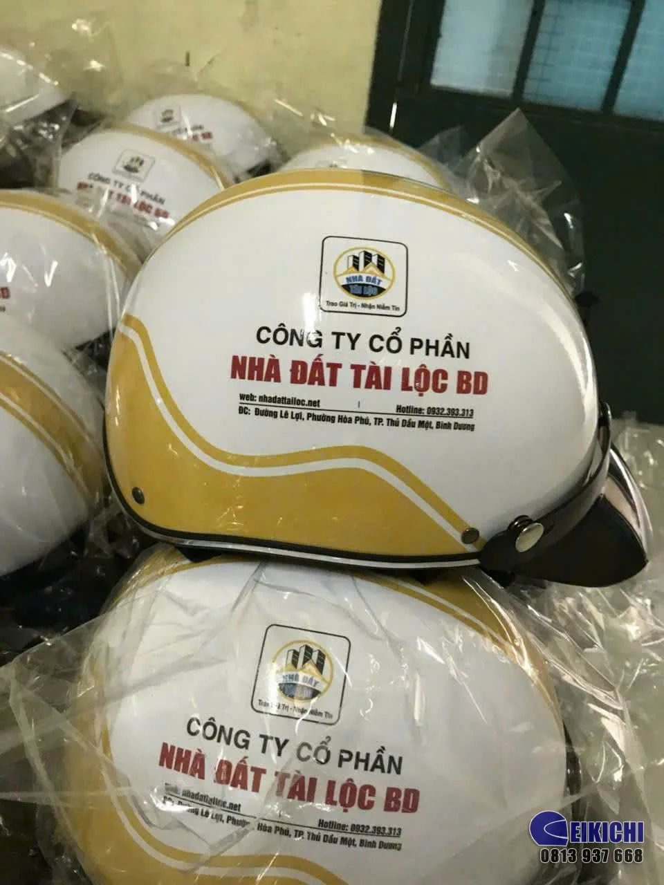 Nón Bảo Hiểm In Logo Nhà Đất Tài Lộc BD | Xưởng Sản Xuất Nón Bảo Hiểm Quà Tặng Doanh Nghiệp Eikichi