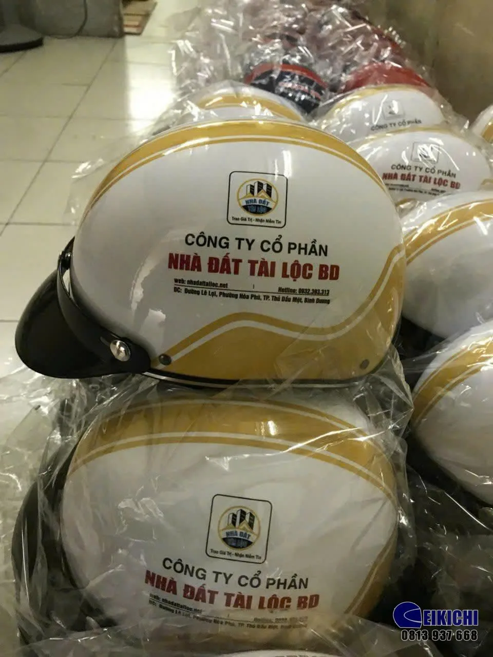 Nón Bảo Hiểm In Logo Nhà Đất Tài Lộc BD | Xưởng Sản Xuất Nón Bảo Hiểm Quà Tặng Doanh Nghiệp Eikichi