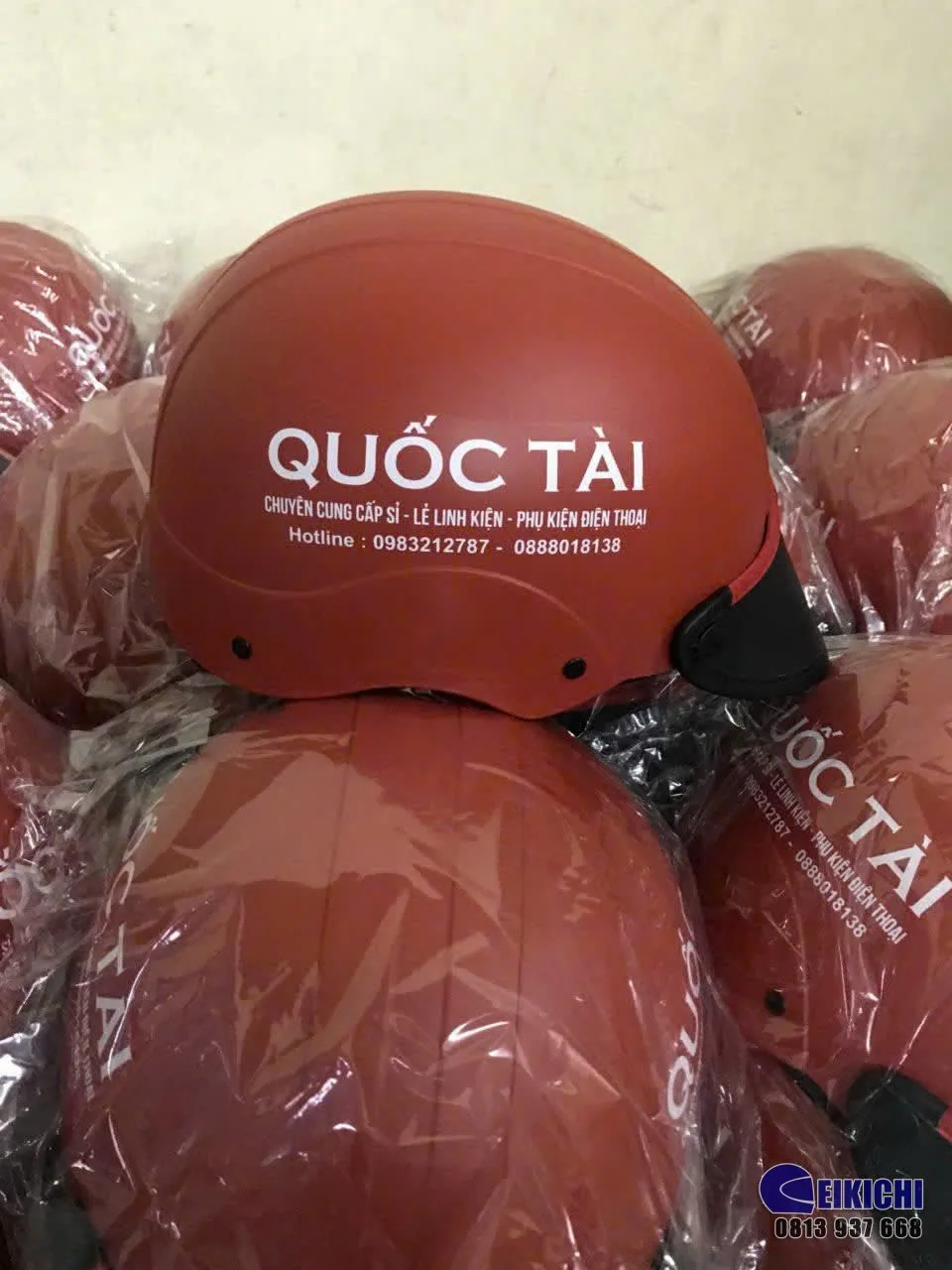 Nón Bảo Hiểm In Logo Quốc Tài | Xưởng Sản Xuất Nón Bảo Hiểm Quảng Cáo Eikichi Theo Yêu Cầu