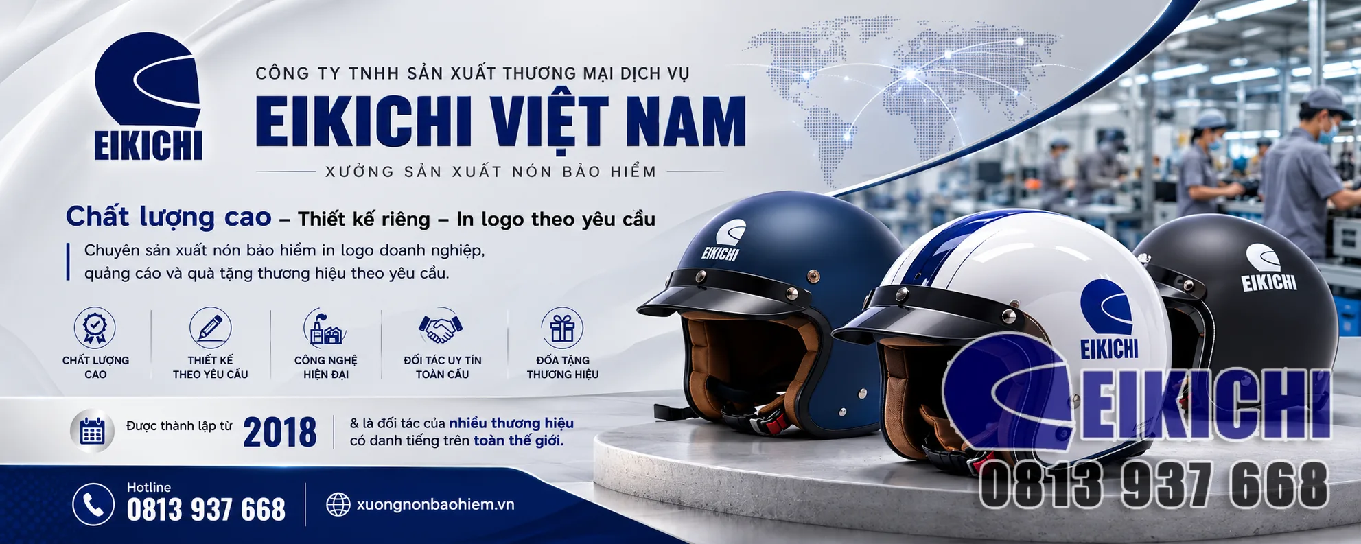 Xưởng sản xuất nón bảo hiểm in logo giá rẻ | EIKICHI