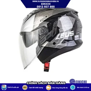 Nón Bảo Hiểm 3/4 EIKICHI ZEUS Đen Xám – Thiết Kế Hiện Đại, Kính Chắn Rộng