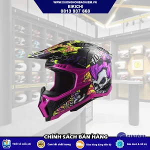 Nón Bảo Hiểm Motocross EIKICHI Skull Tím Neon – Thiết Kế Địa Hình Cá Tính, Đồ Họa Nổi Bật