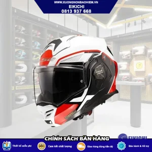 Nón Bảo Hiểm Fullface Trắng Đỏ Xanh – Thiết Kế Racing Thể Thao, Kính Khói Cao Cấp