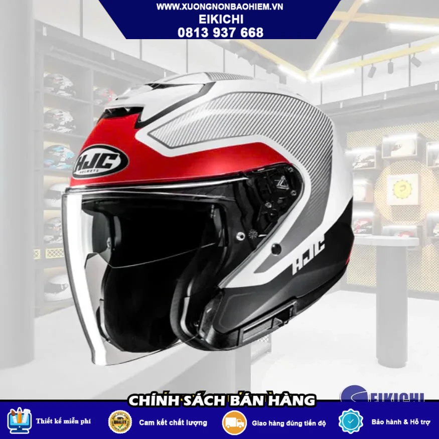 Nón Bảo Hiểm 3/4 Có Kính EIKICHI Trắng Đỏ Xanh – Phong Cách Thể Thao Nổi Bật