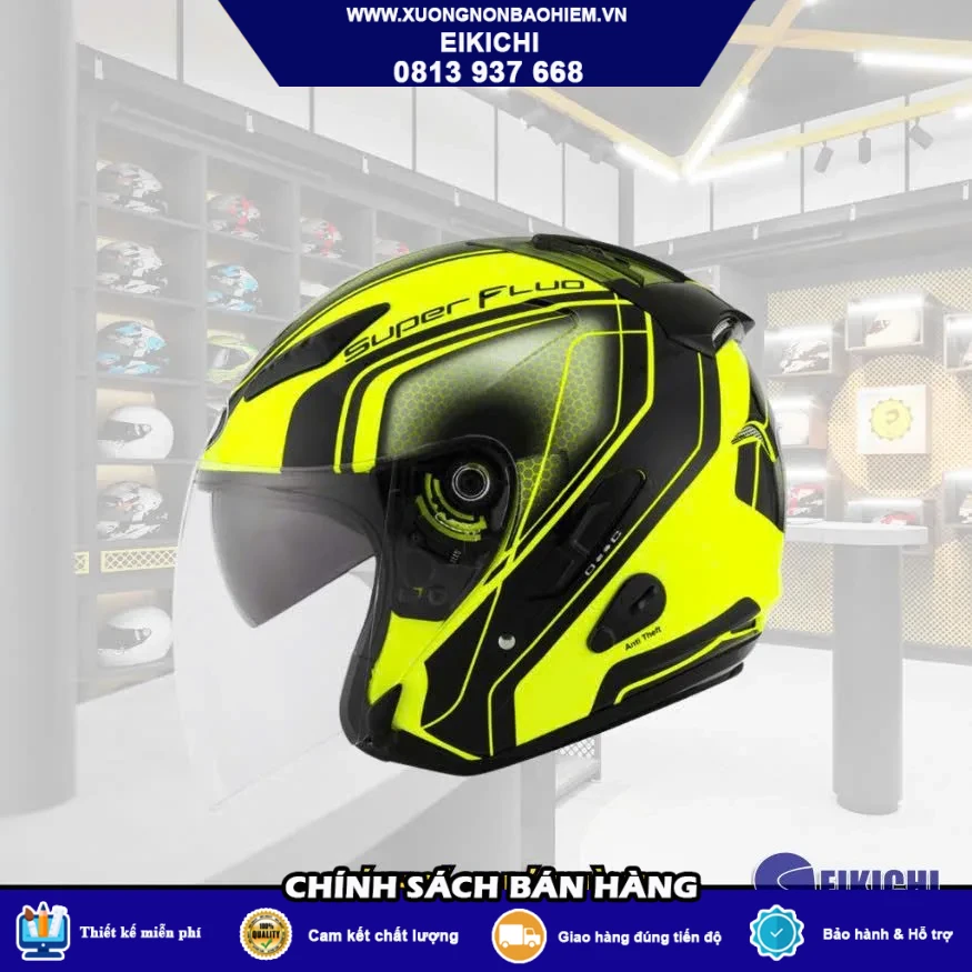 Nón Bảo Hiểm 3/4 EIKICHI Racing Cam – Họa Tiết Tốc Độ, Thiết Kế Cá Tính