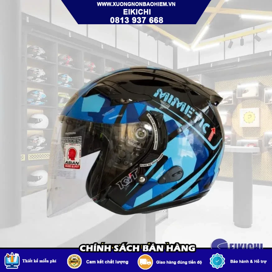 Nón Bảo Hiểm 3/4 EIKICHI Racing Cam – Họa Tiết Tốc Độ, Thiết Kế Cá Tính