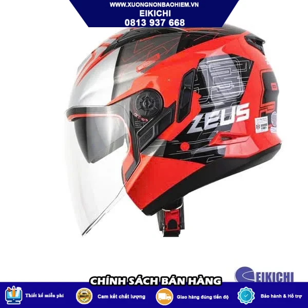 Nón Bảo Hiểm 3/4 EIKICHI ZEUS Đen Xám – Thiết Kế Hiện Đại, Kính Chắn Rộng