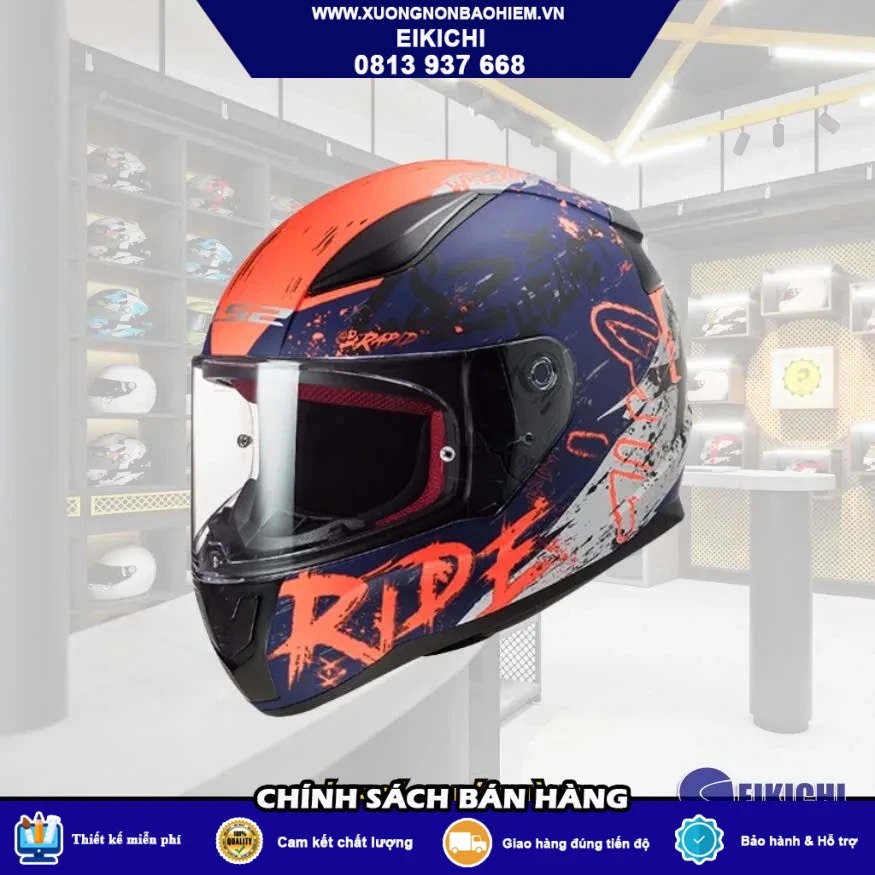 Nón Bảo Hiểm Fullface EIKICHI Đen Xanh Neon – Phong Cách Racing Nổi Bật