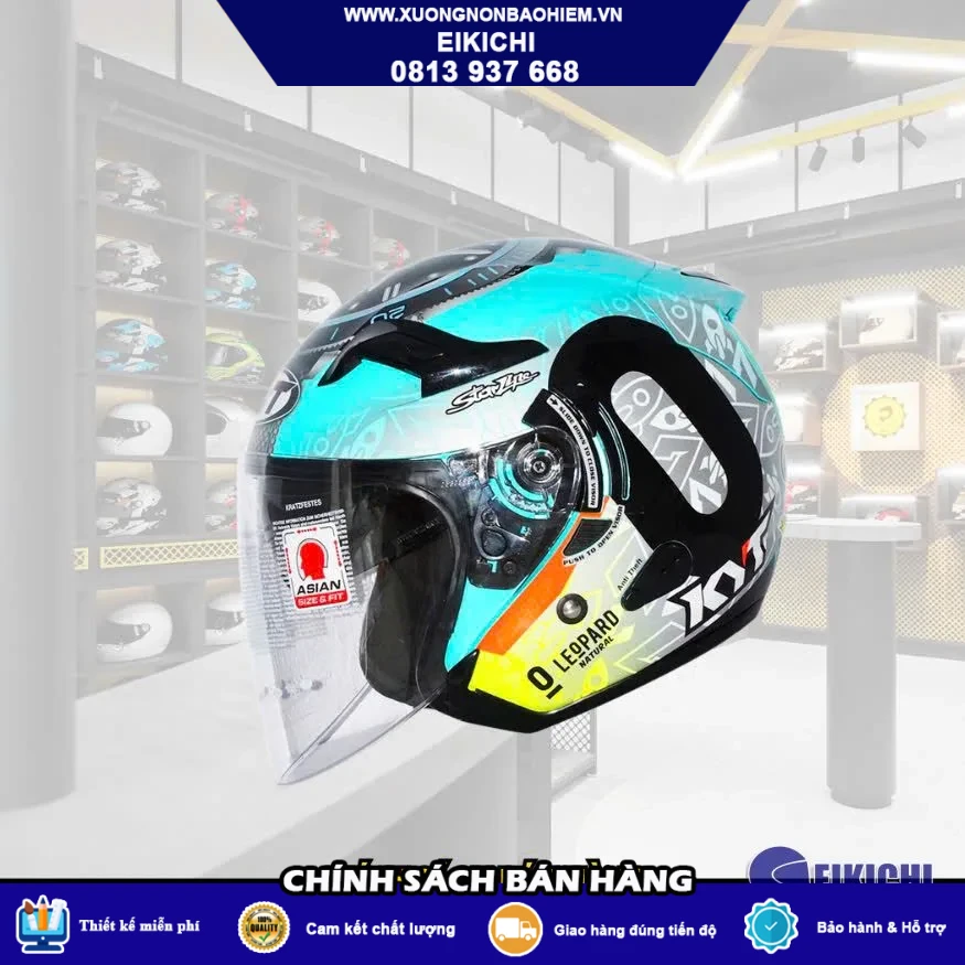Nón Bảo Hiểm Fullface EIKICHI Racing Xanh Đỏ – Họa Tiết Thể Thao Nổi Bật
