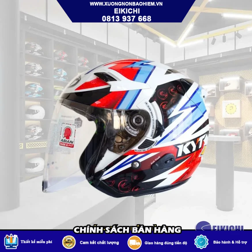 Nón Bảo Hiểm Fullface EIKICHI Racing Xanh Đỏ – Họa Tiết Thể Thao Nổi Bật
