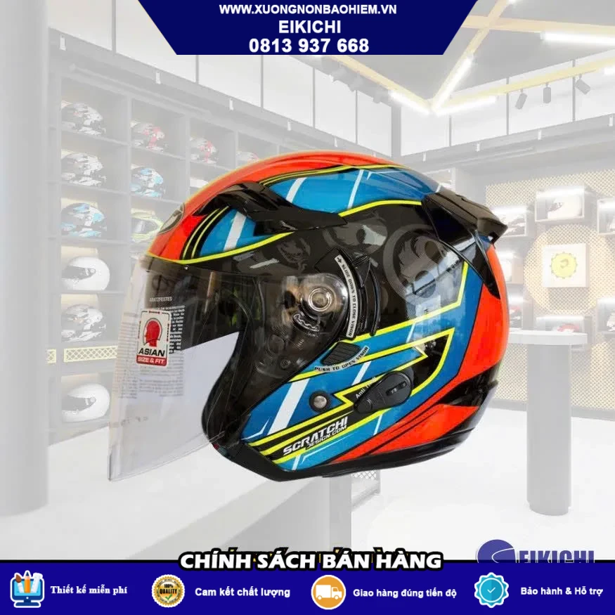 Nón Bảo Hiểm Fullface EIKICHI Racing Xanh Đỏ – Họa Tiết Thể Thao Nổi Bật