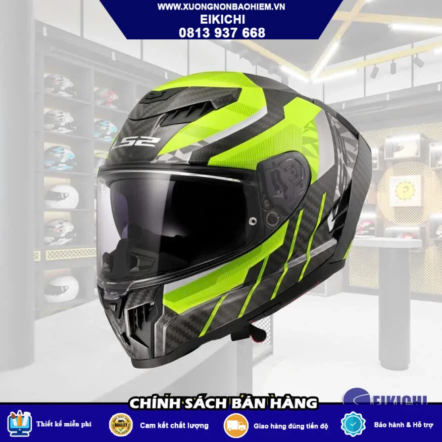 Nón Bảo Hiểm Fullface EIKICHI Xanh Neon – Thiết Kế Racing Cá Tính, Kính Khói Thể Thao