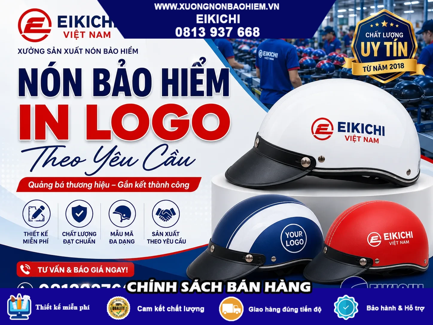 Nón Bảo Hiểm In Logo Theo Yêu Cầu – Xưởng Sản Xuất Trực Tiếp, Giá Tận Gốc, Mẫu Đẹp 2026