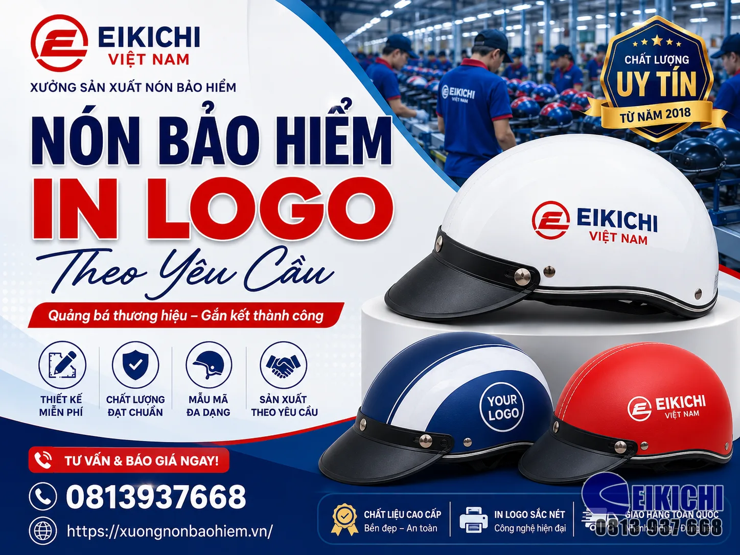 Nón Bảo Hiểm In Logo Theo Yêu Cầu – Xưởng Sản Xuất Trực Tiếp, Giá Tận Gốc, Mẫu Đẹp 2026