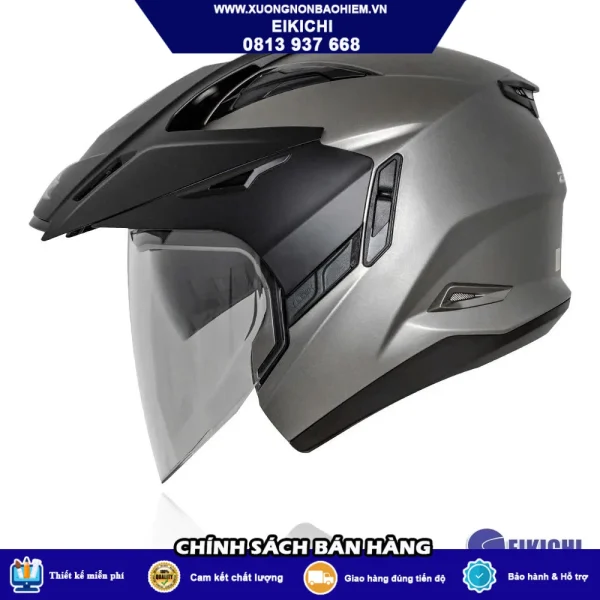 Nón Bảo Hiểm Off-Road EIKICHI Xám Titan – Thiết Kế Địa Hình Hiện Đại, Kính Trong