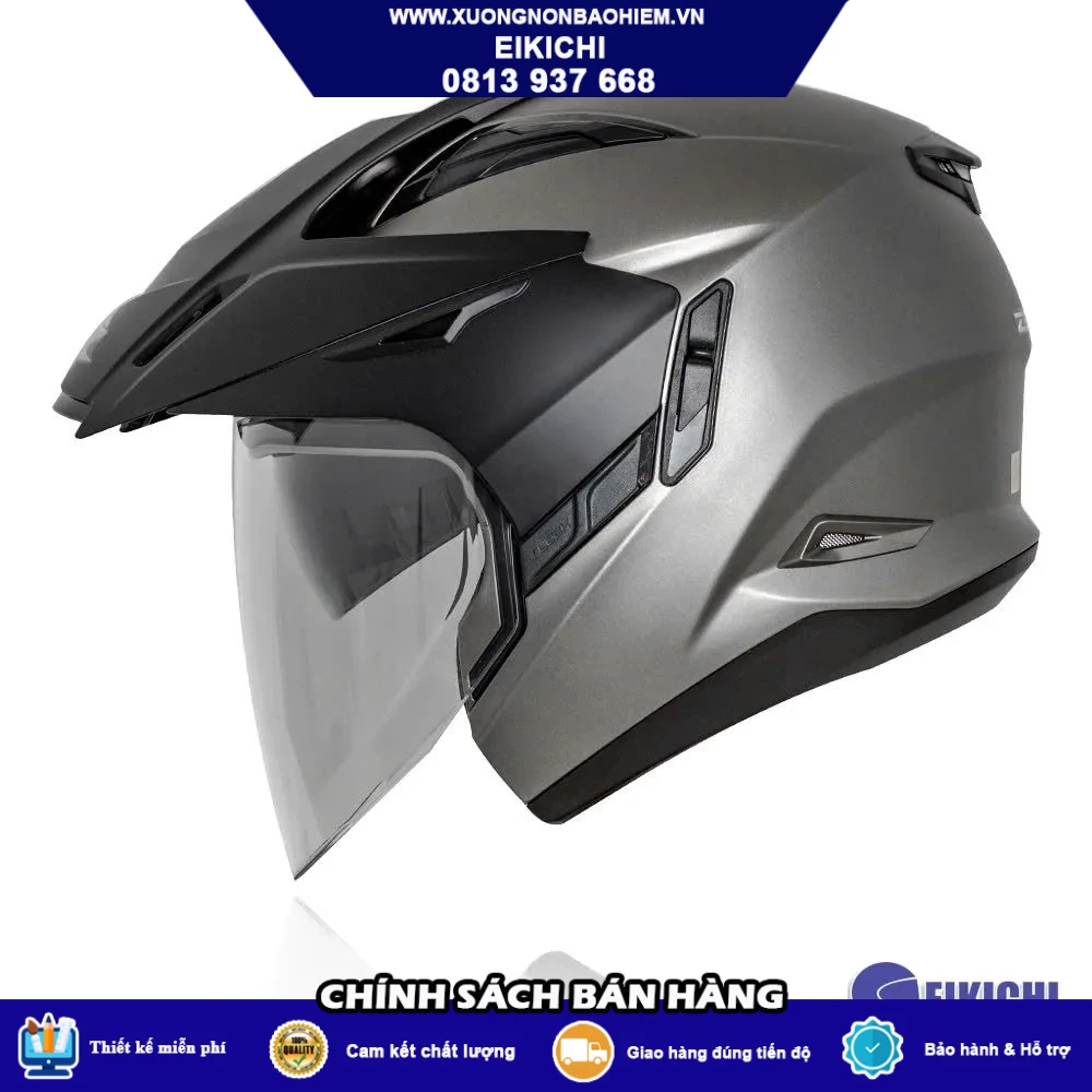 Nón Bảo Hiểm Off-Road EIKICHI Xám Titan – Thiết Kế Địa Hình Hiện Đại, Kính Trong