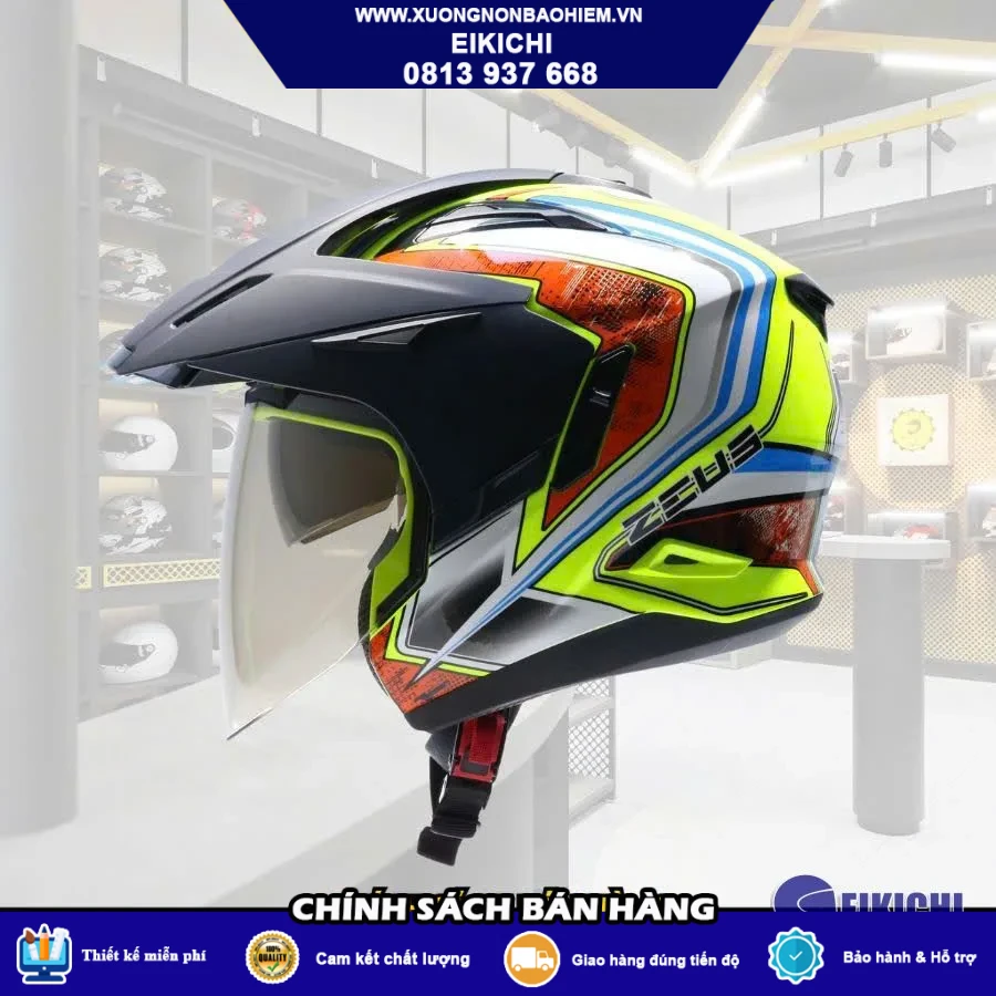 Nón Bảo Hiểm Off-Road EIKICHI Xanh Neon – Thiết Kế Địa Hình Nổi Bật, Kính Trong